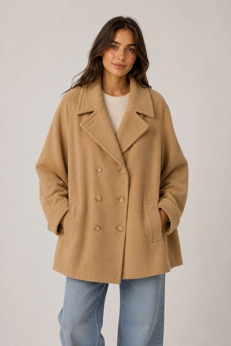 GAP Camel Wool Blend Peacoat Jacket XL Double Breasted Classic Coat